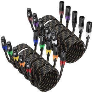XLR Cable, Microphone Cables 25ft 10 Pack, BEZOKABLE Braided XLR Male to Female 3 Pin Colorful Connector Compatible with Microphones, Mixer, Speaker Systems and More