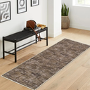 2x6 Runner Rug Washable Kitchen Runner Rug Modern Abstract Runner Mat for Hallway Contemporary Solid Rug Non-Slip Foldable Aesthetic Accent Floor Carpet for Living Room Bedroom, Brown