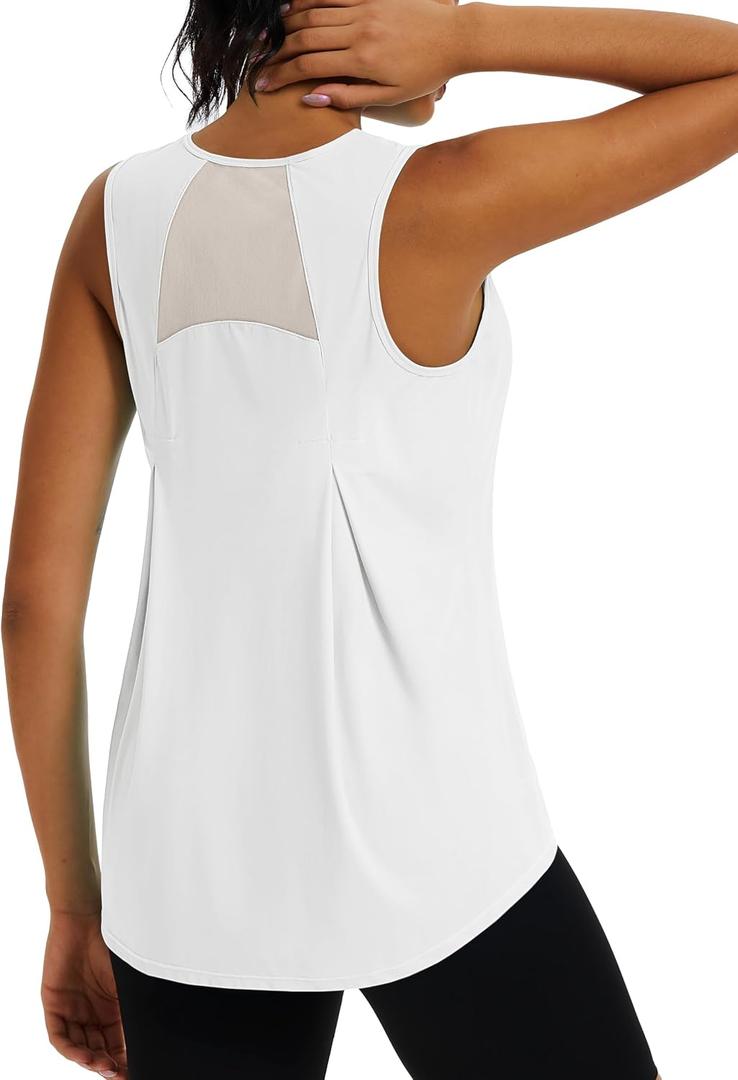 TACVASEN Women's Workout Tops Lightweight Racerback Sleeveless Breathable Shirts Athletic Running Yoga Gym Tanks for Women (White, M)