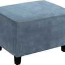 Ottoman Cover, Stretch Rectangle Velvet Ottoman Slipcovers of Foot Stool for Living Room, Folding Storage Furniture Protector with Elastic Bottom, Machine Washable(Gray Blue, L)