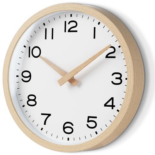 AKCISOT Wall Clock 14 Inch,Boho Large Wall Clocks Battery Operated Non Ticking,Big Silent Modern Clock Decorative for Living Room, Bedroom, Office, Home (Wood Grain)