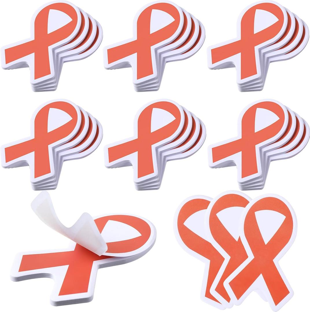 Thenshop 24 Set Orange Sticky Notes Orange Ribbon Cancer Awareness Sticky Notes Bulk Self Adhesive Leukemia Cancer Awareness Notepads for Office School Teacher Student Nurse Doctor Awards Supplies