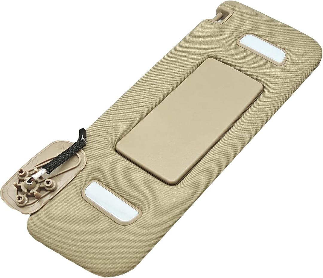 Beige Left Driver Side Car Sun Visor Fits for 2007-2014 Cadillac Escalade Chevy Tahoe GMC Yukon 2007-2013 Chevy Avalanche Silverado GMC 1500 2500HD 3500HD, Replaces 22850306
