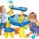 BELLOCHIDDO Water Table for Toddlers 1-2 - Summer Toys, 2-Tier Rain Showers Splash Pond for Outside Beach Backyard Summer, Activity Sensory Outdoor Play Table for Toddlers