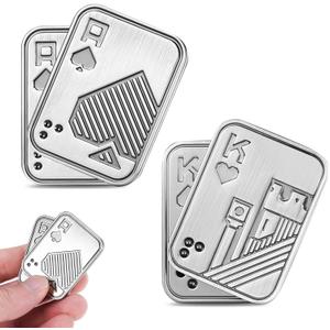 2 Pcs Metal Poker Fidget Slider,Magnetic EDC Fidget Toys,Stress Relief Poker Push Card,Cool Metal Fidget Toy Manually Rotate Toys,Office Tabletop Decompression Toys for Adults Teens Men