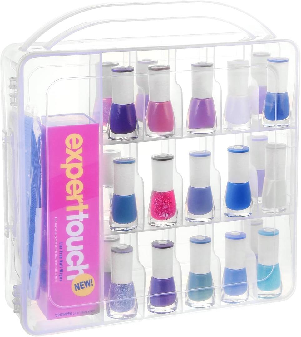 Nail Polish Holder Organizer with Lid and Handle for 30 Bottles (Clear, 11.8 x 11 x 3.15 In)
