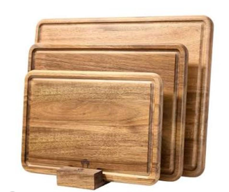 YSTKC Acacia Wood Cutting Board Set of 3 for Kitchen, Thick Chopping Board, Large Wooden Cutting Board Set with Deep Juice Groove Butcher Block, Wooden Trays for Meat, Fruit and Cheese