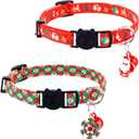 2 x 2pcs Christmas Cat Collar, Cat Collar with Bells Santa Claus and Snowflake Pendant Cat CollarBreakawayAdjustable Kitten Puppy Collarfor Pets Supplies