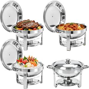 4-Pack 6QT Full Silver Chafing Dishes for Buffet with Lids