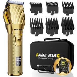 FADEKING Professional Hair Clippers for Men - Cordless Barber Clippers for Hair Cutting, Rechargeable Hair Beard Trimmer with LED Display & Quality Travel Storage Case (Gold)