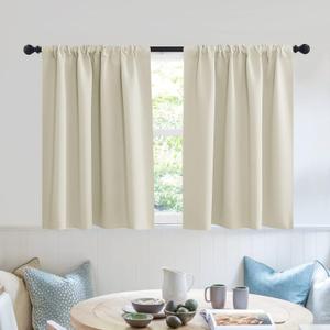 RYB HOME RV Curtains for Camper Windows - Soft Thermal Insulated Small Window Curtain Tiers for Cafe Kitchen Bedroom Basement Glass Door Window, W 42 x L 30 inches, Geige, 2 Panels (Beige)