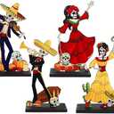 Strdfeve 4 Pieces Day of The Dead Table Top Decorations Wooden Halloween Sign for Mexican Fiesta Decorations,Dia De Los Muertos Centerpieces for Table