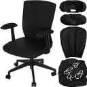 Tallew 4 Pcs Office Chair Covers PU Leather Office Desk Accessories Universal Computer Chairs Cover Stretchable Protective Chair Seat Covers Desk Armrest Cover Slipcovers Rotating Backrest (Black)