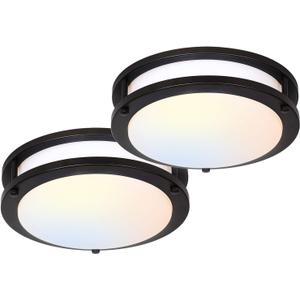 2x hykolity 10 inch Flush Mount LED Ceiling Light Fixture, 17W 1100lm, 2700K/3000K/3500K/4000K/5000K Adjustable Ceiling Lights, Oil Rubbed Bronze Saturn Dimmable Lighting for Hallway Bathroom - 2 Pack