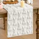 Artoid Mode White Soft Plush Faux Fur Jacquard Bunny Rabbit Easter Table Runner, Seasonal Kitchen Dining Table Decoration for Home Party Decor 13x120 Inch