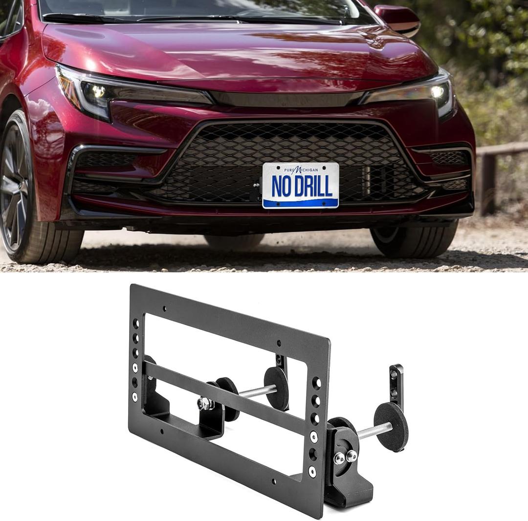 Grille License Plate Holder Front Mount Bracket All-Around Adjustable No Drilling Compatible with Toyota Tacoma Avalon Camry Tundra 4Runner etc(Fit Honeycomb & Horizon Lower Grill only)