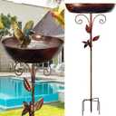 40In Metal Bird Bath for Outside-5 Pronged Base and Detachable Metal Stake, Sturdy Garden Birdbath, Vintage Freestanding Bird Bath for Patio Yard Lawn Decor, Durable Bird Bath (Bronze)