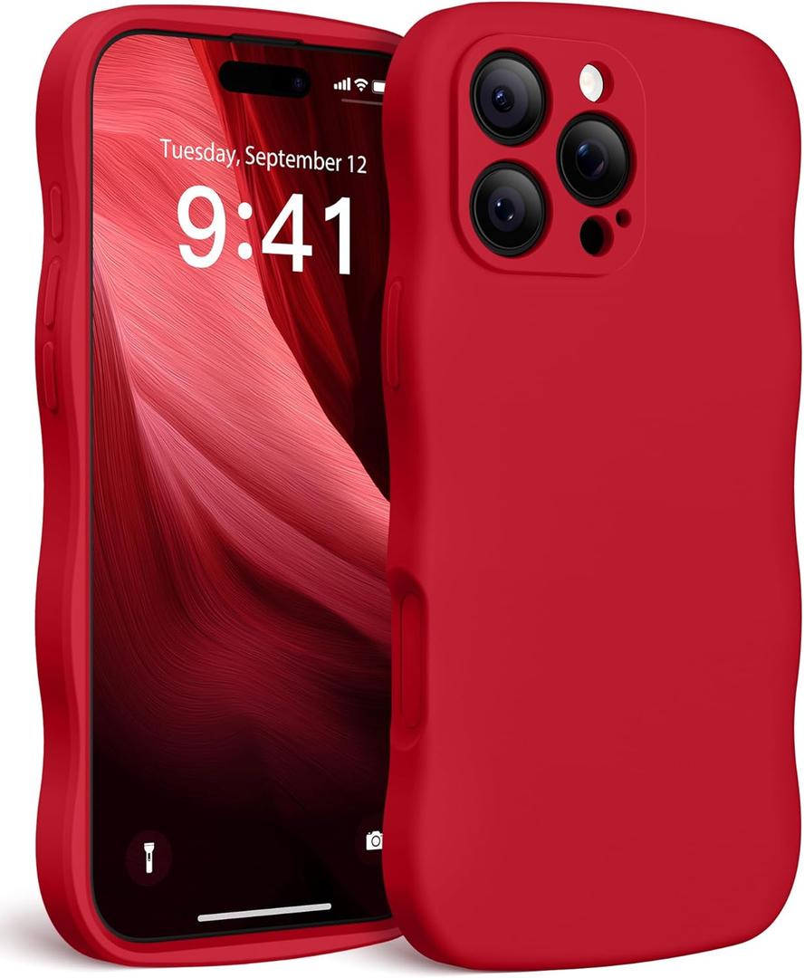 Magnetic for iPhone 16 Pro Case, [Full Camera Protection][Compatible with MagSafe] Cute Wave Frame Silicone Shockproof Protective Phone Case for iPhone 16 Pro 6.3", Red
