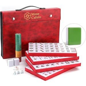 Mose Cafolo Professional Chinese Mahjong Game Set 146 Numbered Large Size Tiles with Carrying Travel Case, Complete Mahjong Tiles Set (Majiang, Mah-Jongg, Ma Jong)