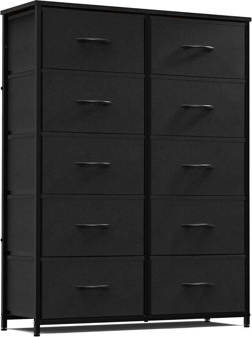 Sweetcrispy Dresser, Tall Dresser for Bedroom, Drawer Dresser Organizer Storage Drawers with 10 Drawers, Chest of Drawers with Fabric Bin, Steel Frame, Wood Top for Bedroom, Closet, Entryway (31.5"D x 11.8"W x 45.7"H (10 Drawers), Black)