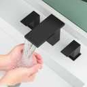 Hoimpro 8 Inch Widespread Waterfall Bathroom Sink Faucet, Square Two Handle Vanity Black Bathroom Faucet with cUPC Supply Hose, 3 Holes Faucet with Pop Up Drain, Stainless Steel, Matte Black