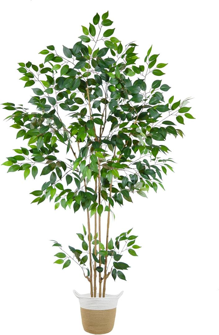 Artificial Ficus Tree, 6ft Tall Silk Fake Ficus Leaves Plant with Basket, Indoor Outdoor Faux Greenery Tree for Home Garden Office House Livingroom Dcor