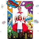 Fabric Comic Hero Photo Prop Hero Birthday Party Decor Hero Comic Book Photo Booth Frame Hero Them Party Banner Backdrop Colorful Comic Hero Background for Kids Birthday Party Supplies 62x43inch