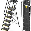 KINGRACK 6 Step Ladder with Tool Platform, Folding Step Stool with Handrails, Sturdy Steel Ladder with Wide Pedal, 800 LBS Portable Safety Ladder for Painting Home Outdoor Garage