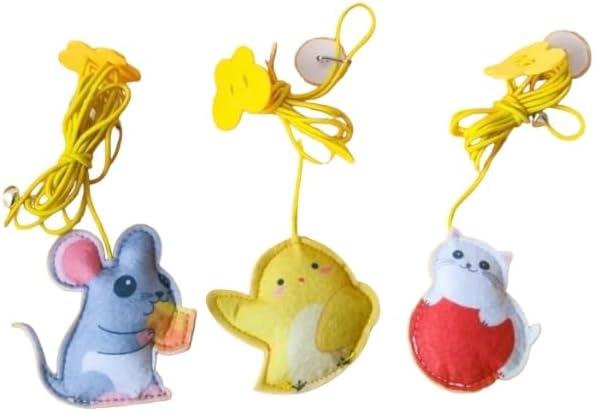Cat & Kitten Toys with Bell & Elastic Cord Bounce, Fun & Endless Exercise, Exciting, Fun & Stimulating Game for Your Feline (3 Pack Feather)