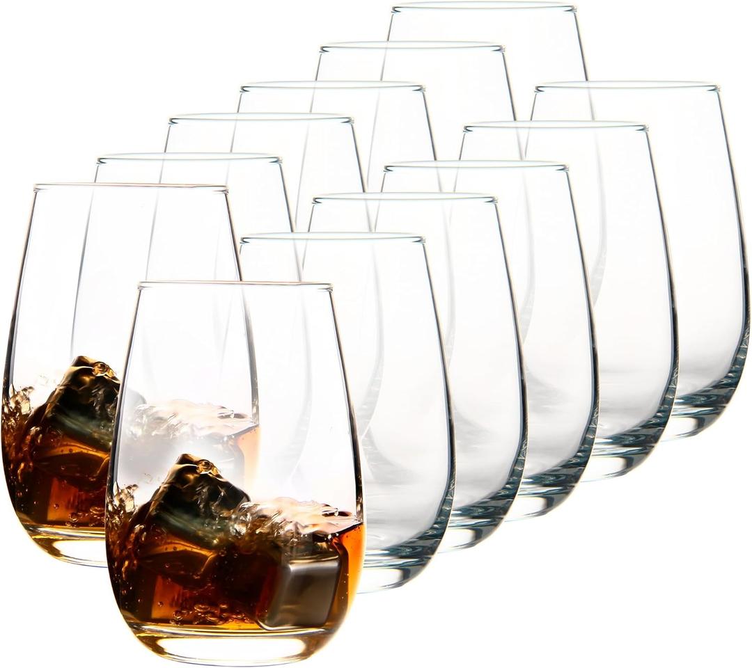 UMEIED Stemless Wine Glasses Set of 10, 14Oz Clear Red White Wine Glass for Home Party Wedding Anniversary