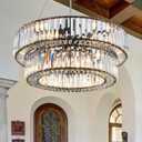 TOCHIC Black Crystal Chandeliers 9 Lights Modern Chandeliers for Dining Room, Vintage Light Fixture for Bedroom, Foyer, Entryway, High Ceiling Chandelier with 2 Tiers Crystal, 24" D