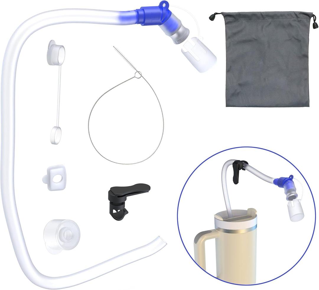 Tube Adapter System - Hands-Free Drinking System for Stanley 30oz, 40oz Tumblers | Leak-Proof Silicone Hose Kit with Magnetic Clip & Cleaning Brush | BPA-Free Travel, Hiking, Wheelchair Accessible