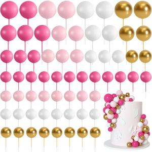 75 Pieces Cake Balls Topper Decorations Foam Cupcake Topper Mini Balloon Cake Topper Balls Cake Picks for Cake Deco Birthday Party WeddingRose Pink, Pink, Gold, White