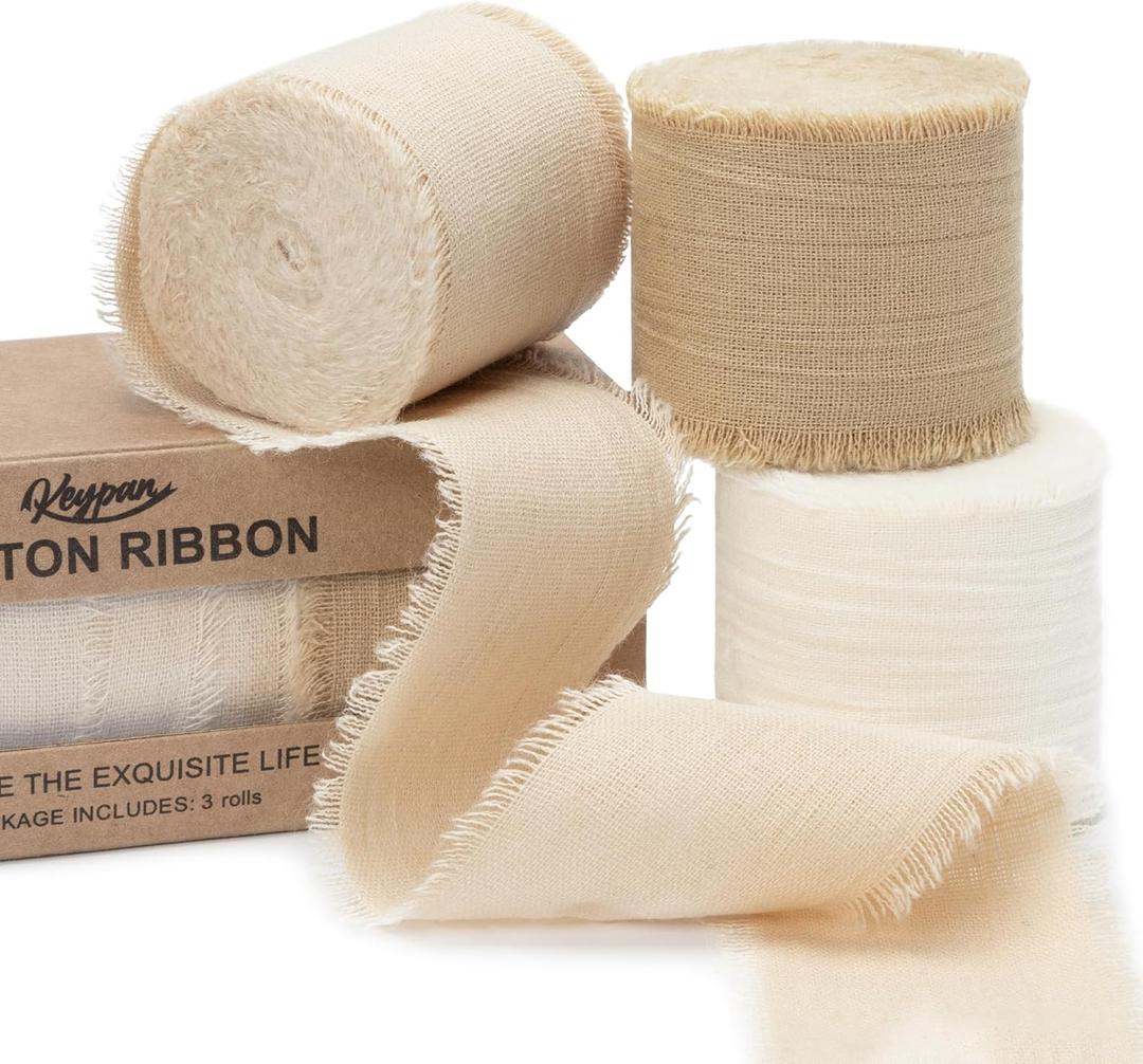 Boho Set Ribbon 1-1/2 Inch x 15 Yards Crinkle Fabric Cotton Ribbons for Gift Wrapping Wedding Invites Baby Shower DIY Crafts Home Decor