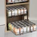 BOIVSHI 2-Tier Pull Out Spice Rack, Spice Rack Organizer, Pull Out Spice Racks for Inside Cabinets, Height Adjustable Heavy Duty Metal Basket for Inside Cabinet & Pantry (13.5''Wx10.5''Dx9.5''H)