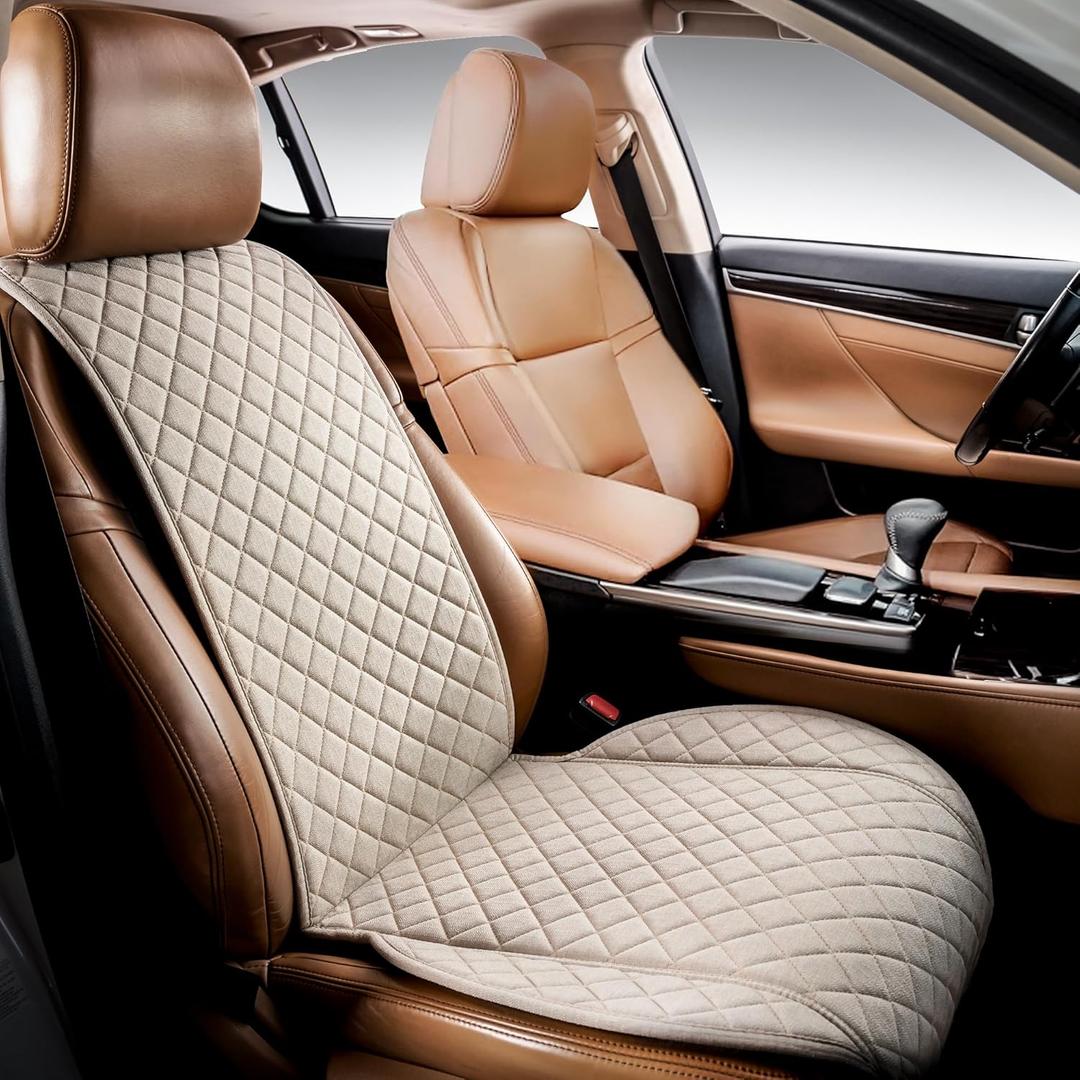 IVICY Faux Linen Front Car Seat Cover Durable, Non-Slip Seat Protector for Cars 1 Unit, Light Beige