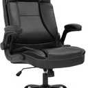 Office Chair Ergonomic Desk Chair PU Leather Computer Chair with Lumbar Support Flip up Armrest Task Chair Rolling Swivel Executive Chair(Black)