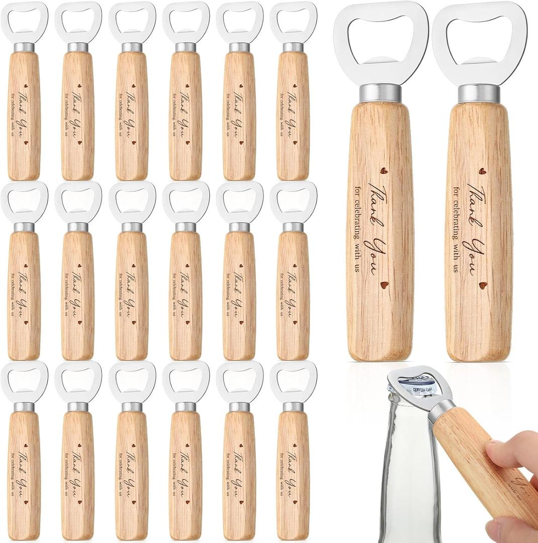 Wedding Bartender Bottle Opener Bulk Wood Wine Bottle Opener Thank You for Celebrating with Us Engraved Gifts for Guests Wedding Birthday Party Baby Shower Graduation Souvenirs(20 Pcs)