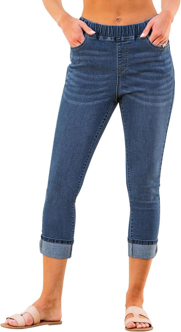 GRAPENT Pull On Jeans for Women High Waisted Skinny Capri Pants Trendy Stretch Denim Cropped Jeans Crop Jeggings Capris (Small, Vintage Dark Blue)