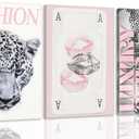 Pink Trendy Leopard Preppy Wall Art Funky Black Cheetah Picture Wall Decor Luxury Club Fashion Disco Ball Ace of Spades Painting Aesthetic Poster Print Artwork for Living Room Bedroom Dorm Apartment, 24L"x16W"
