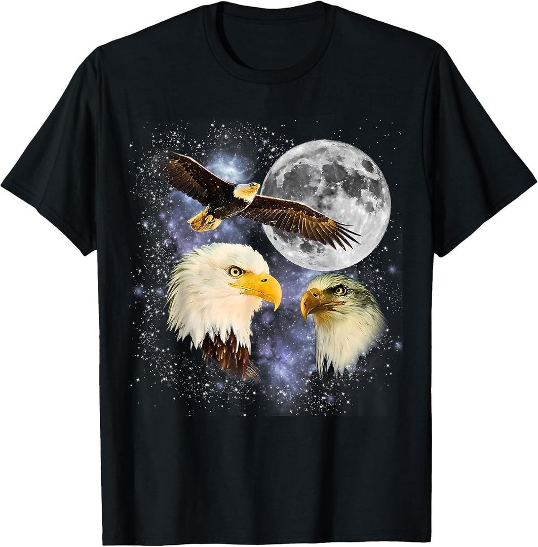 Three Bald Eagle Moon Meme Funny American Bird Eagles Lover T-Shirt (X-Large, Black)
