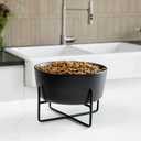 Waggo Simple Solid Dog Bowl and Dog Bowl Stand - Single Iron Stand with Single Ceramic Feeder or Water Bowl (Large, Matte White)