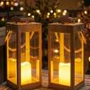 Solar Lanterns Outdoor Waterproof, 2-Pack 13.2" Led Flickering Flameless Candle Lantern, Metal Lanterns Decorative, Hanging Solar Lantern for Garden, Patio, Front Porch,Wedding Decor, Table