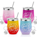 Ovveroche 3 Pack Girl's Trip Tumbler Set with Lids 12 Oz Stainless Steel Travel Wine Tumbler for Girls Women Friendship Travel Weekend Trip Vacation Bachelorette Party Camping Gifts