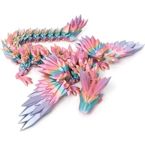 3D Printed Dragon - 18 inch Flying Dragon with Wings, XL Articulated Winged Crystal Fidget Toy, Home Decor, Birthday Gift, Desk Pet - Candy Color Rainbow