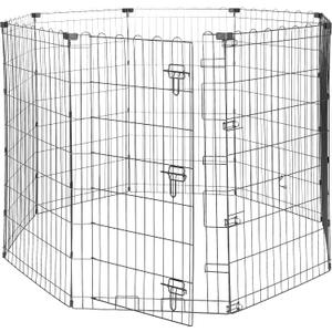 Amazon Basics Foldable Octagonal Metal Exercise Dog Playpen, Indoor/Outdoor, Single Door, 8 Panels, 24 x 42 Inches, Portable Pet Fence, Large, Black