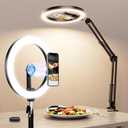 Magnetic Ring Light with Stand with Phone Holder,Overhead Phone Mount for Desk,10" LED Tripod for iPhone with Ring Light and Remote,Phones Stand for Video Recording,Live Streaming,Cooking Video