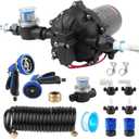 12V DC Washdown Pump Kit with 80 PSI 7.5 GPM, 5-Chamber Self Priming Diaphragm Washdown Pump, High Performance Water Pump for RV,Boats,Campers,Travel Trailer,Yacht(Kit-2 Multi-Function Water Guns)