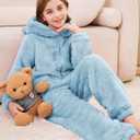 Flygo Girls Fleece Jumpsuits Fuzzy Hooded Rompers Kids Zip up Onesie Romper Costume Warm Winter Clothes 5-14 Years (Blue, L)