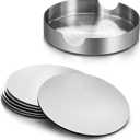 Hiceeden 18 Pack 4 Inch Stainless Steel Coasters, Round Silver Modern Coaster with 3 Holder, Rubber Foam Anti-Slip Bottom Coasters for Outdoor, Kitchen, Bar